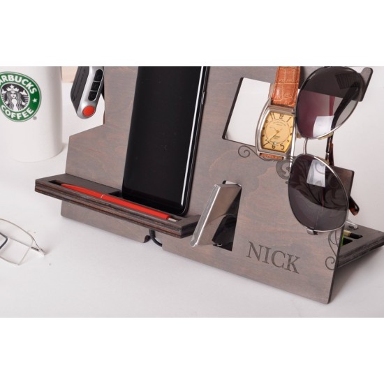 Kişiye Özel - Ahşap Telefon ve Aksesuar Standı Nick Tasarım, Saat, Tasarım Saat, Farklı Saat