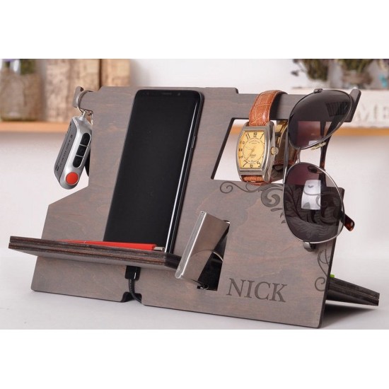 Kişiye Özel - Ahşap Telefon ve Aksesuar Standı Nick Tasarım, Saat, Tasarım Saat, Farklı Saat
