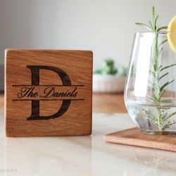 Kişiye Özel - Ahşap El İşçilikli Bardak Altlık 4 adet Kare Tasarım