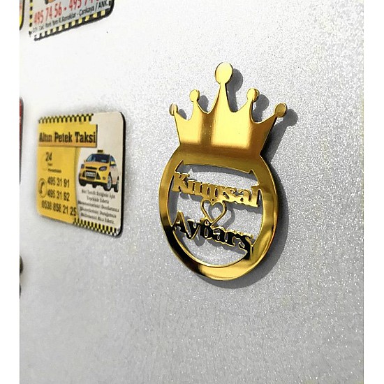 Kişiye Özel - Metal Buzdolabı Magneti Kral Taç, Saat, Tasarım Saat, Farklı Saat