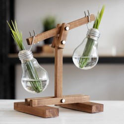 Kişiye Özel - Ahşap Bulb Ampul Tasarımlı Çift Saksılı Tasarım