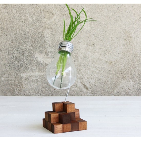 Kişiye Özel - Ahşap Square Tasarım Bulb Lamba Saksısı, Saat, Tasarım Saat, Farklı Saat