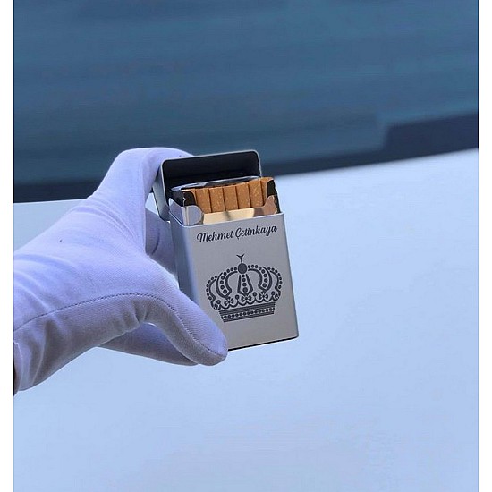 Kişiye Özel - Metal Kısa Slim Serisi Sigara Tabakası, Saat, Tasarım Saat, Farklı Saat