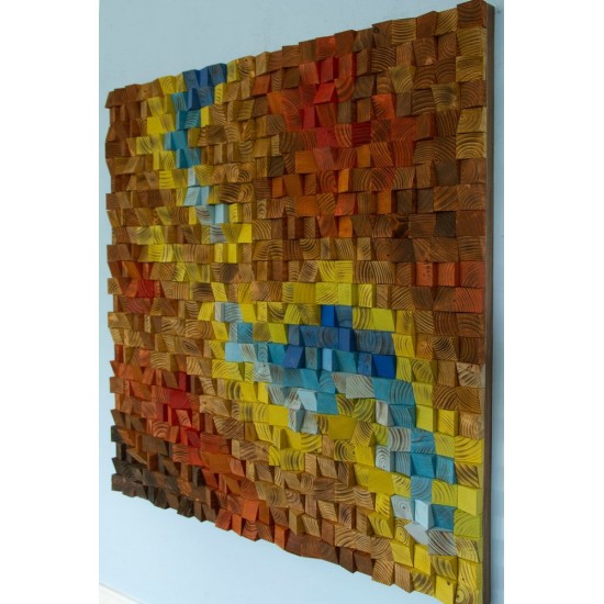 Kişiye Özel - Ahşap Kahverengi Sarı Mavi ve Kırmızın Rengi Tablo, Saat, Tasarım Saat, Farklı Saat