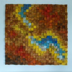 Kişiye Özel - Ahşap Kahverengi Sarı Mavi ve Kırmızın Rengi Tablo