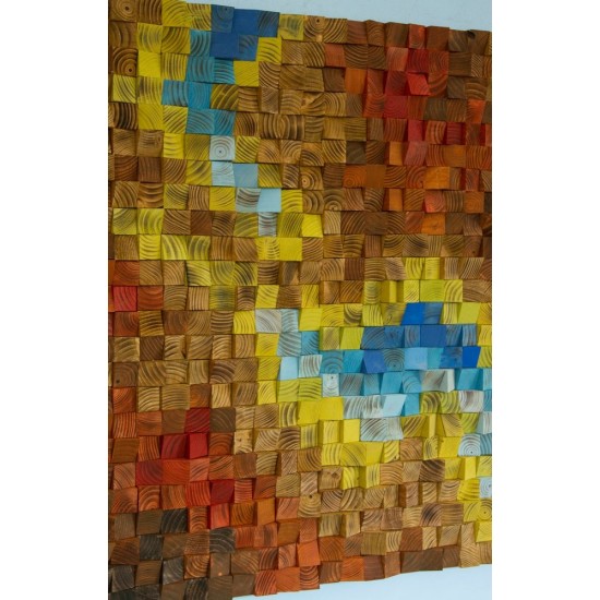 Kişiye Özel - Ahşap Kahverengi Sarı Mavi ve Kırmızın Rengi Tablo, Saat, Tasarım Saat, Farklı Saat