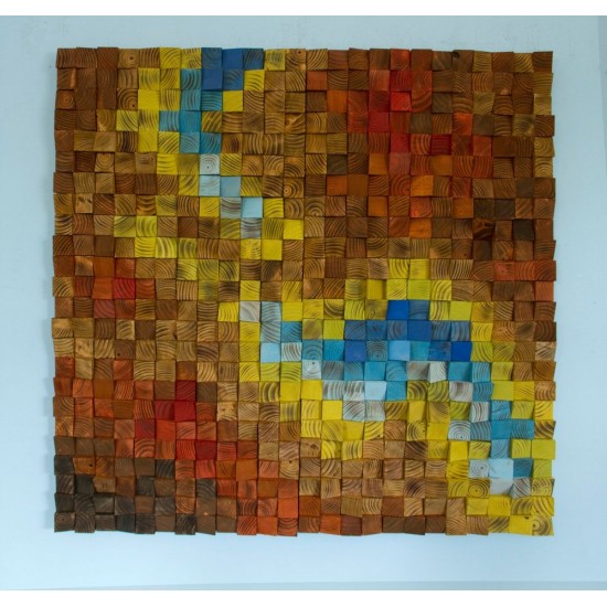 Kişiye Özel - Ahşap Kahverengi Sarı Mavi ve Kırmızın Rengi Tablo, Saat, Tasarım Saat, Farklı Saat