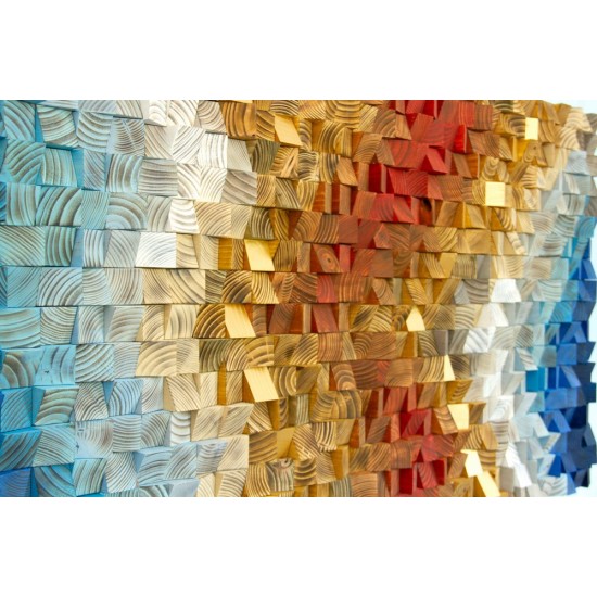 Kişiye Özel - Ahşap Mavi Kırmızı ve Sarının Rengi Tablo, Saat, Tasarım Saat, Farklı Saat