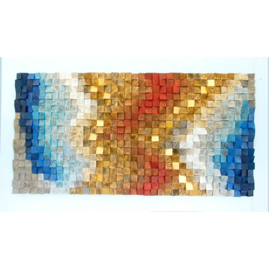 Kişiye Özel - Ahşap Mavi Kırmızı ve Sarının Rengi Tablo, Saat, Tasarım Saat, Farklı Saat