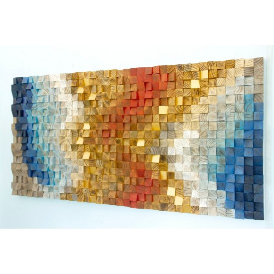 Kişiye Özel - Ahşap Mavi Kırmızı ve Sarının Rengi Tablo, Saat, Tasarım Saat, Farklı Saat