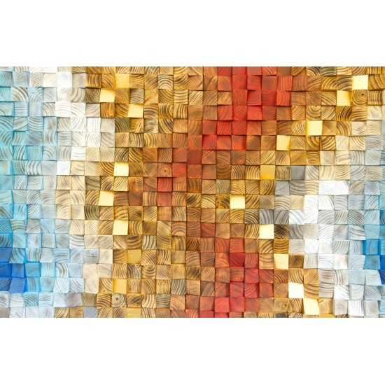 Kişiye Özel - Ahşap Mavi Kırmızı ve Sarının Rengi Tablo, Saat, Tasarım Saat, Farklı Saat