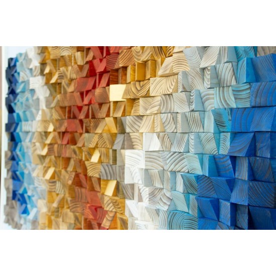 Kişiye Özel - Ahşap Mavi Kırmızı ve Sarının Rengi Tablo, Saat, Tasarım Saat, Farklı Saat