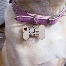 Kişiye Özel - Ahşap Kemik Modelli Köpek Tasma Kimlik Madolyonu