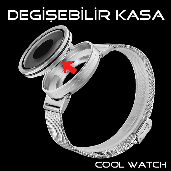 Cool Watch Saat - Silver Kasa - Silver Kordon CooL Galaxy Mix Mavi Pembe Ekran Unisex, Saat, Tasarım Saat, Farklı Saat