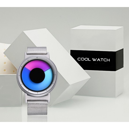 Cool Watch Saat - Silver Kasa - Silver Kordon CooL Galaxy Mix Mavi Pembe Ekran Unisex, Saat, Tasarım Saat, Farklı Saat