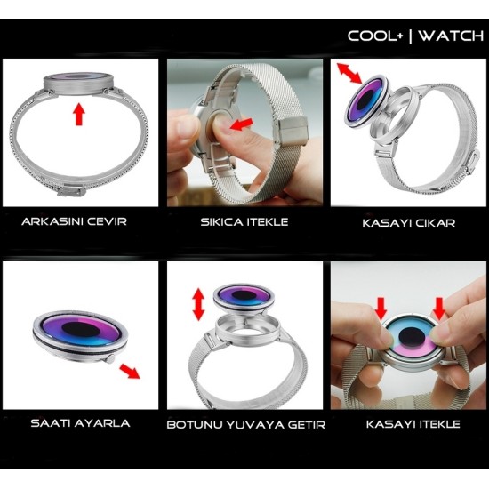 Cool Watch Saat - Silver Kasa - Silver Kordon CooL Galaxy Mix Mavi Pembe Ekran Unisex, Saat, Tasarım Saat, Farklı Saat