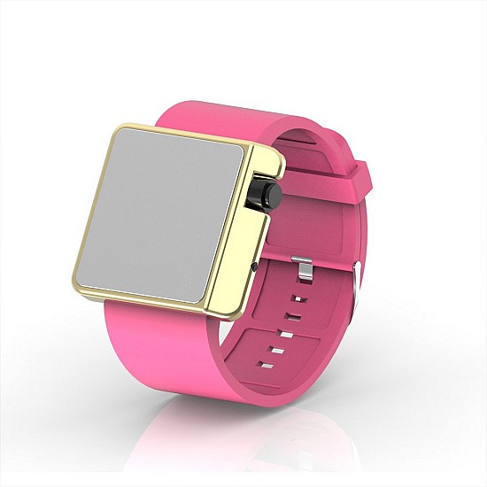 Cool Watch Saat - Gold Shiny Led Edition - Pembe Kayış Unisex, Saat, Tasarım Saat, Farklı Saat