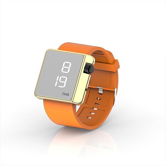 Cool Watch Saat - Gold Shiny Led Edition - Turuncu Kayış Unisex, Saat, Tasarım Saat, Farklı Saat