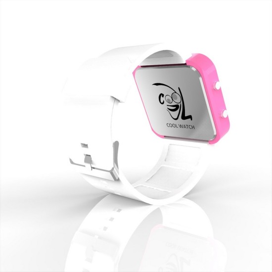 Cool Watch Saat - Pembe Led Kasa - Beyaz Kayış Unisex, Saat, Tasarım Saat, Farklı Saat