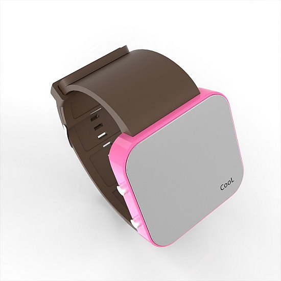 Cool Watch Saat - Pembe Led Kasa - Kahverengi Kayış Unisex, Saat, Tasarım Saat, Farklı Saat