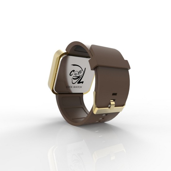 Cool Watch Saat - Gold Shiny Dokunmatik Kasa - Kahverengi Kayış Unisex, Saat, Tasarım Saat, Farklı Saat