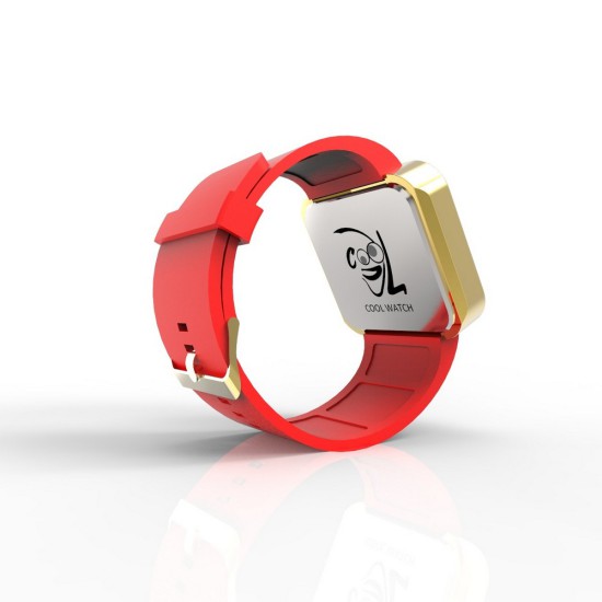 Cool Watch Saat - Gold Shiny Dokunmatik Kasa - Kırmızı Kayış Unisex, Saat, Tasarım Saat, Farklı Saat