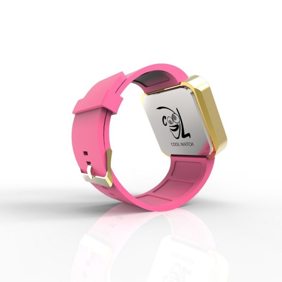 Cool Watch Saat - Gold Shiny Dokunmatik Kasa - Pembe Kayış Unisex, Saat, Tasarım Saat, Farklı Saat