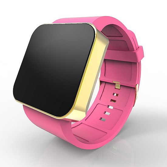 Cool Watch Saat - Gold Shiny Dokunmatik Kasa - Pembe Kayış Unisex, Saat, Tasarım Saat, Farklı Saat