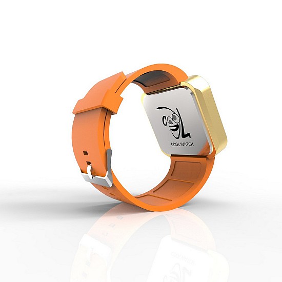 Cool Watch Saat - Gold Shiny Dokunmatik Kasa - Turuncu Kayış Unisex, Saat, Tasarım Saat, Farklı Saat
