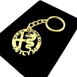 Kişiye Özel - Metal Alfa Romeo - Gold Plaka Anahtarlık Gerçek Altın Kaplama