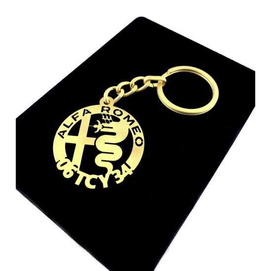 Kişiye Özel - Metal Alfa Romeo - Gold Plaka Anahtarlık Gerçek Altın Kaplama, Saat, Tasarım Saat, Farklı Saat