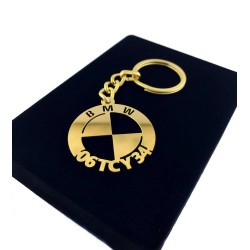 Kişiye Özel - Metal Bmw - Gold Plaka Anahtarlık Gerçek Altın Kaplama