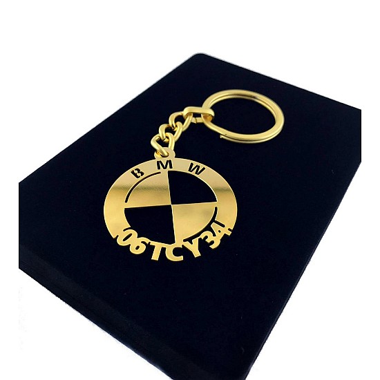 Kişiye Özel - Metal Bmw - Gold Plaka Anahtarlık Gerçek Altın Kaplama, Saat, Tasarım Saat, Farklı Saat