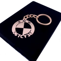 Kişiye Özel - Metal Bmw - Rose Plaka Anahtarlık Gerçek Altın Kaplama