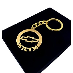 Kişiye Özel - Metal Chevrolet - Gold Plaka Anahtarlık Gerçek Altın Kaplama