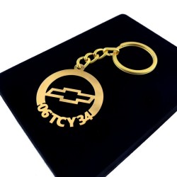 Kişiye Özel - Metal Chevrolet - Gold Plaka Anahtarlık Gerçek Altın Kaplama