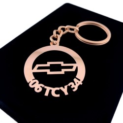 Kişiye Özel - Metal Chevrolet - Rose Plaka Anahtarlık Gerçek Altın Kaplama