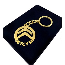 Kişiye Özel - Metal Citroen - Gold Plaka Anahtarlık Gerçek Altın Kaplama