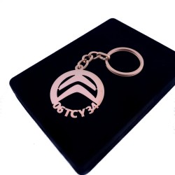 Kişiye Özel - Metal Citroen - Rose Plaka Anahtarlık Gerçek Altın Kaplama