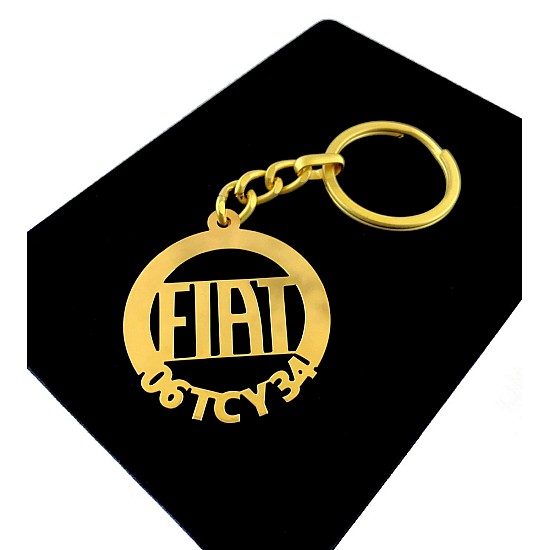 Kişiye Özel - Metal Fiat - Gold Plaka Anahtarlık Gerçek Altın Kaplama, Saat, Tasarım Saat, Farklı Saat