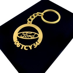Kişiye Özel - Metal Ford - Gold Plaka Anahtarlık Gerçek Altın Kaplama
