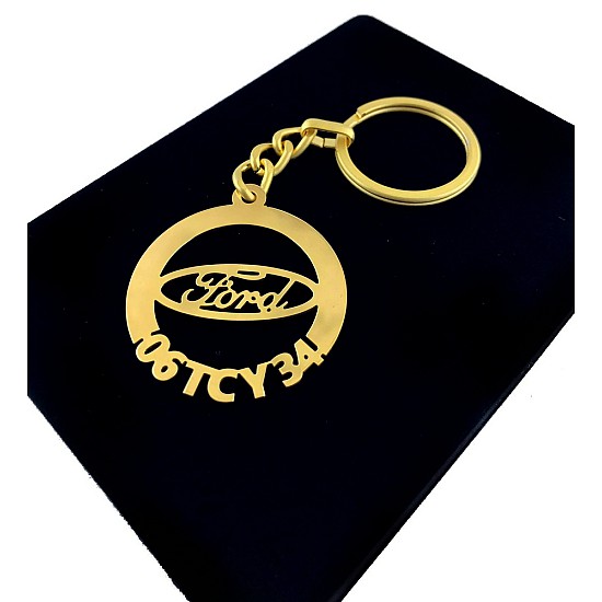 Kişiye Özel - Metal Ford - Gold Plaka Anahtarlık Gerçek Altın Kaplama, Saat, Tasarım Saat, Farklı Saat