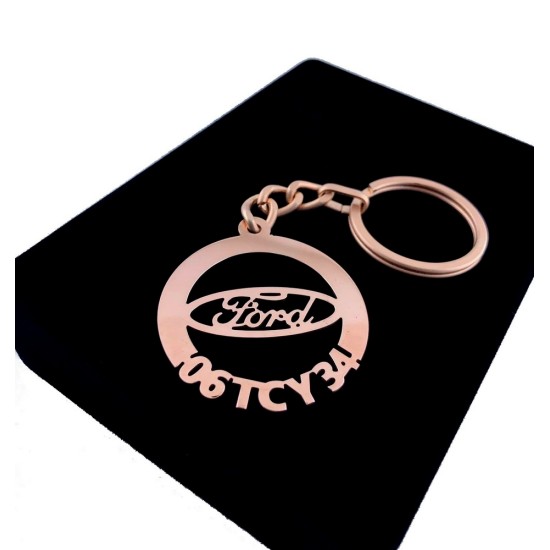 Kişiye Özel - Metal Ford - Rose Plaka Anahtarlık Gerçek Altın Kaplama, Saat, Tasarım Saat, Farklı Saat
