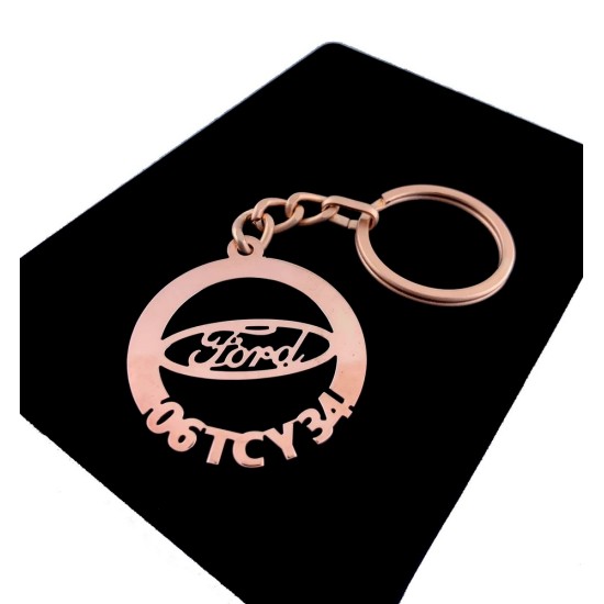 Kişiye Özel - Metal Ford - Rose Plaka Anahtarlık Gerçek Altın Kaplama, Saat, Tasarım Saat, Farklı Saat