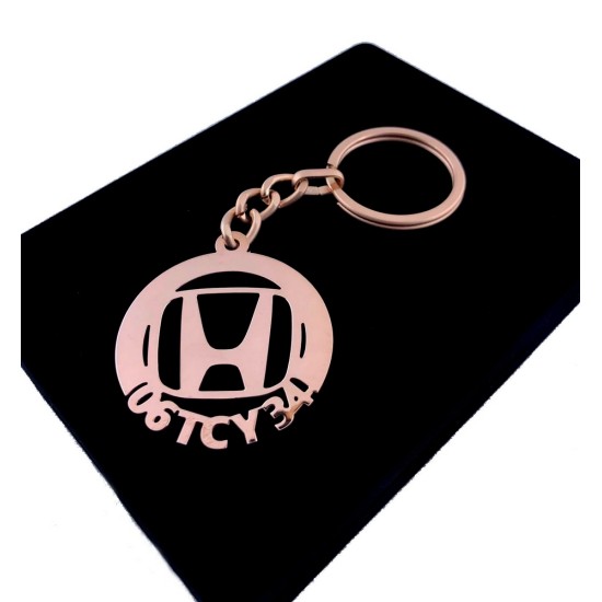 Kişiye Özel - Metal Honda - Rose Plaka Anahtarlık Gerçek Altın Kaplama, Saat, Tasarım Saat, Farklı Saat