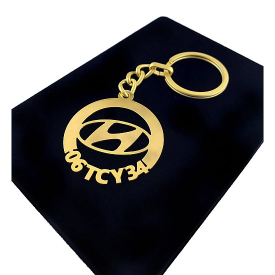 Kişiye Özel - Metal Hyundai - Gold Plaka Anahtarlık Gerçek Altın Kaplama, Saat, Tasarım Saat, Farklı Saat