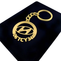 Kişiye Özel - Metal Hyundai - Gold Plaka Anahtarlık Gerçek Altın Kaplama