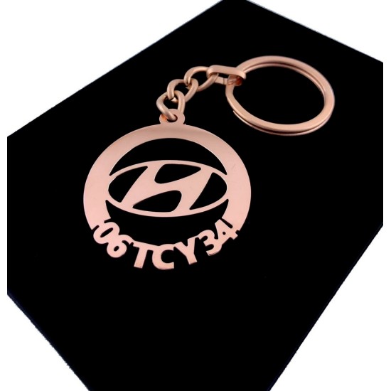 Kişiye Özel - Metal Hyundai - Rose Plaka Anahtarlık Gerçek Altın Kaplama, Saat, Tasarım Saat, Farklı Saat