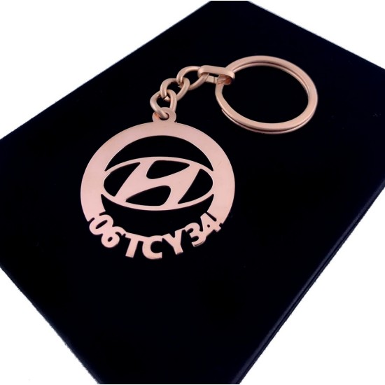 Kişiye Özel - Metal Hyundai - Rose Plaka Anahtarlık Gerçek Altın Kaplama, Saat, Tasarım Saat, Farklı Saat