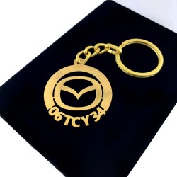 Kişiye Özel - Metal Mazda - Gold Plaka Anahtarlık Gerçek Altın Kaplama